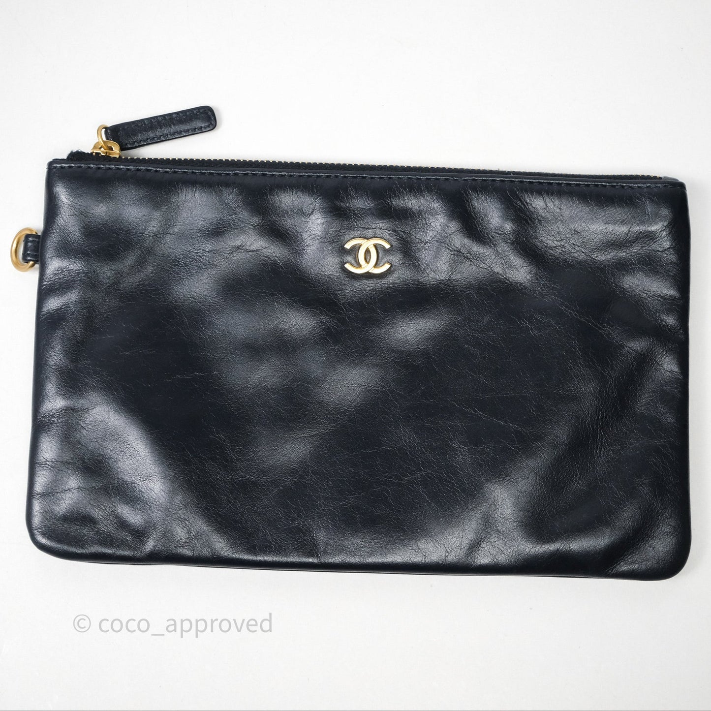 Chanel 22 Small Navy Shiny Calfskin Aged Gold Hardware