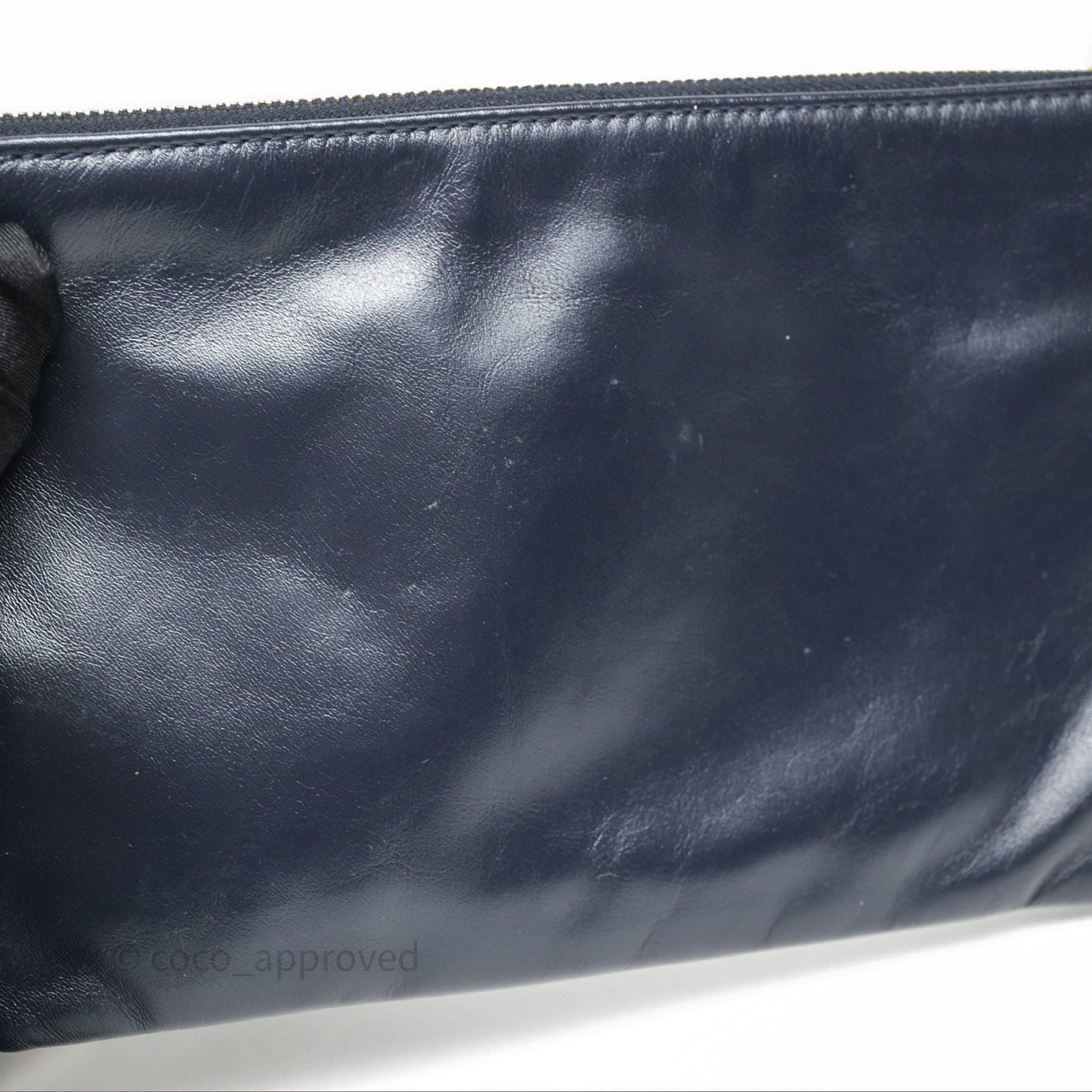 Chanel 22 Small Navy Shiny Calfskin Aged Gold Hardware