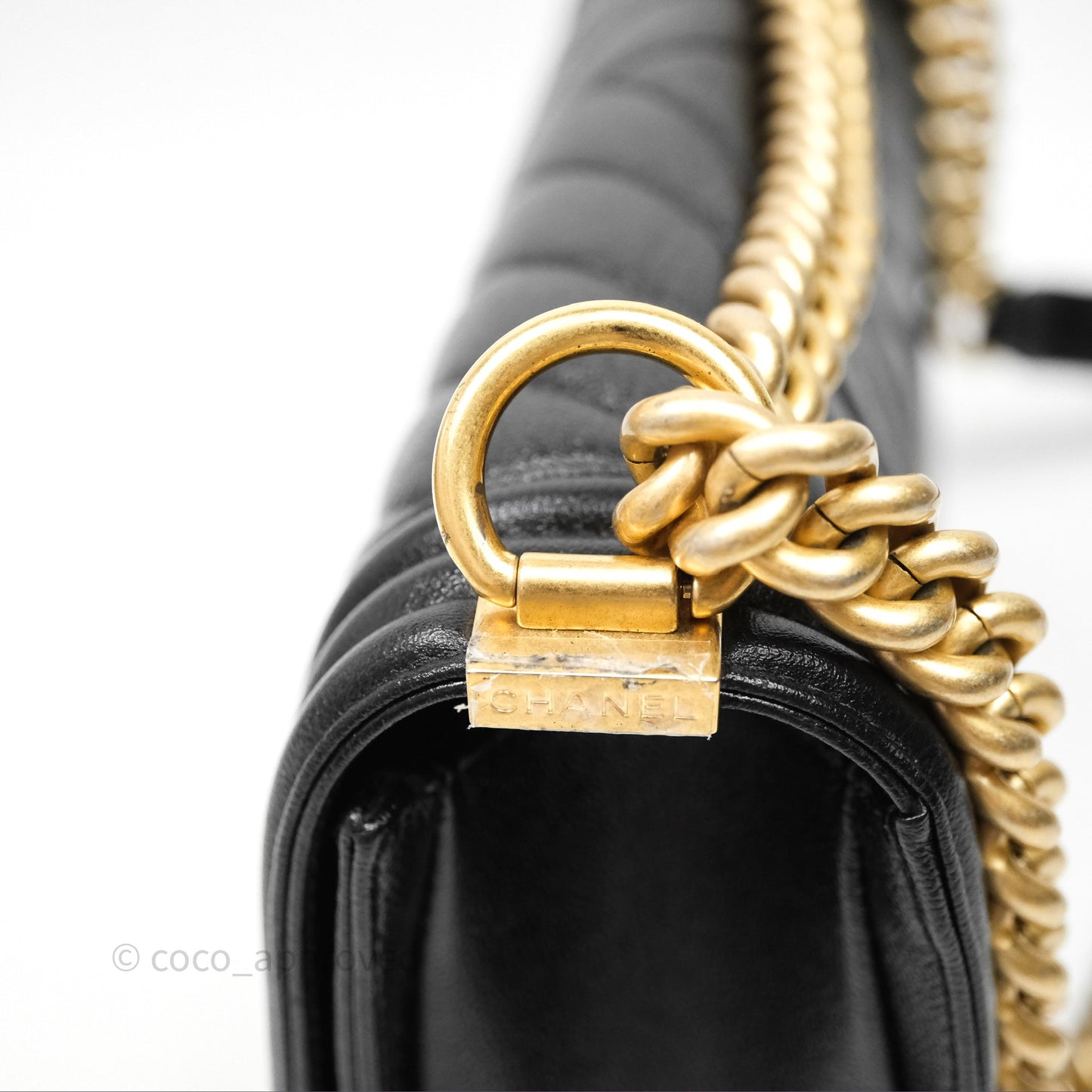 Chanel Medium Boy Chevron Black Caviar Aged Gold Hardware
