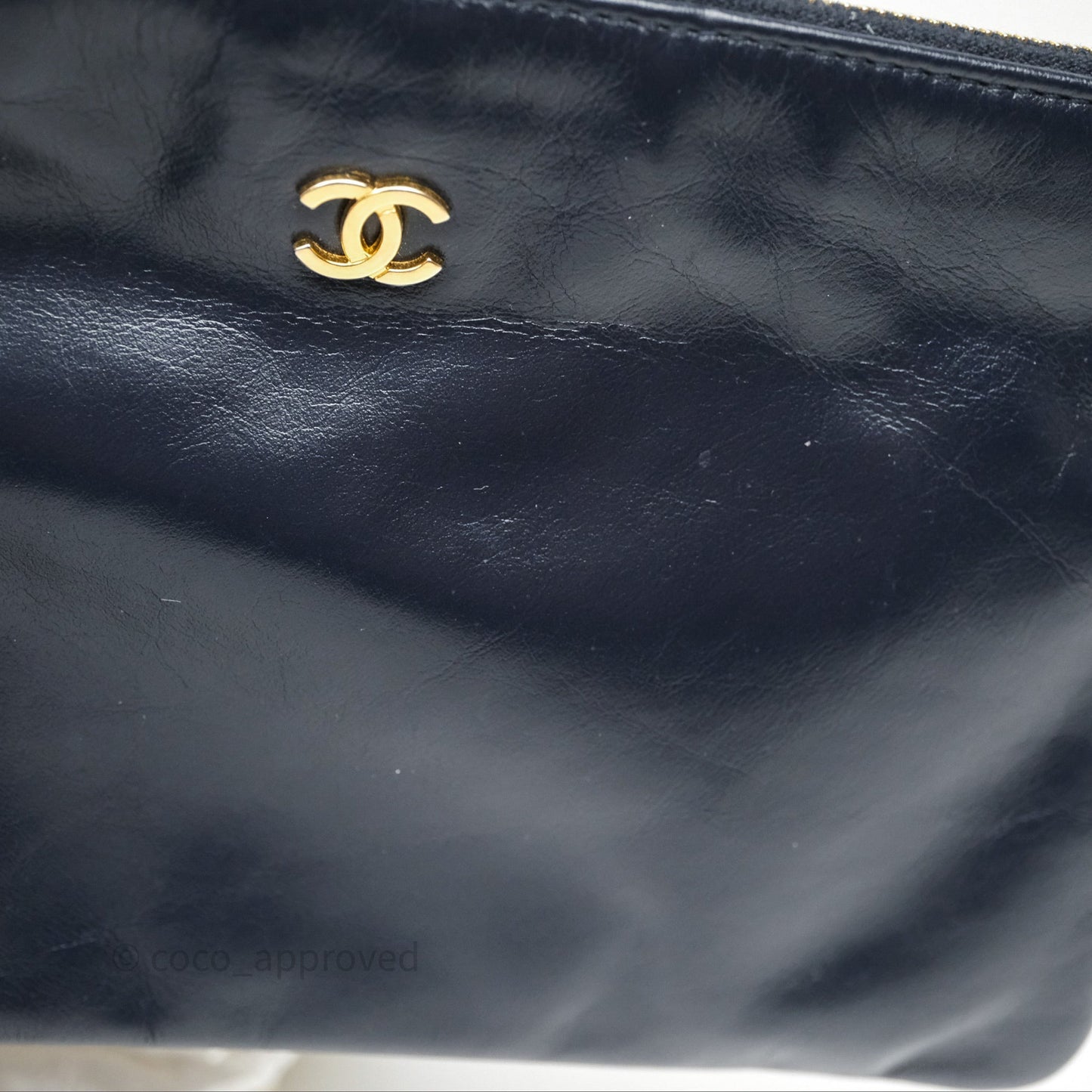 Chanel 22 Small Navy Shiny Calfskin Aged Gold Hardware