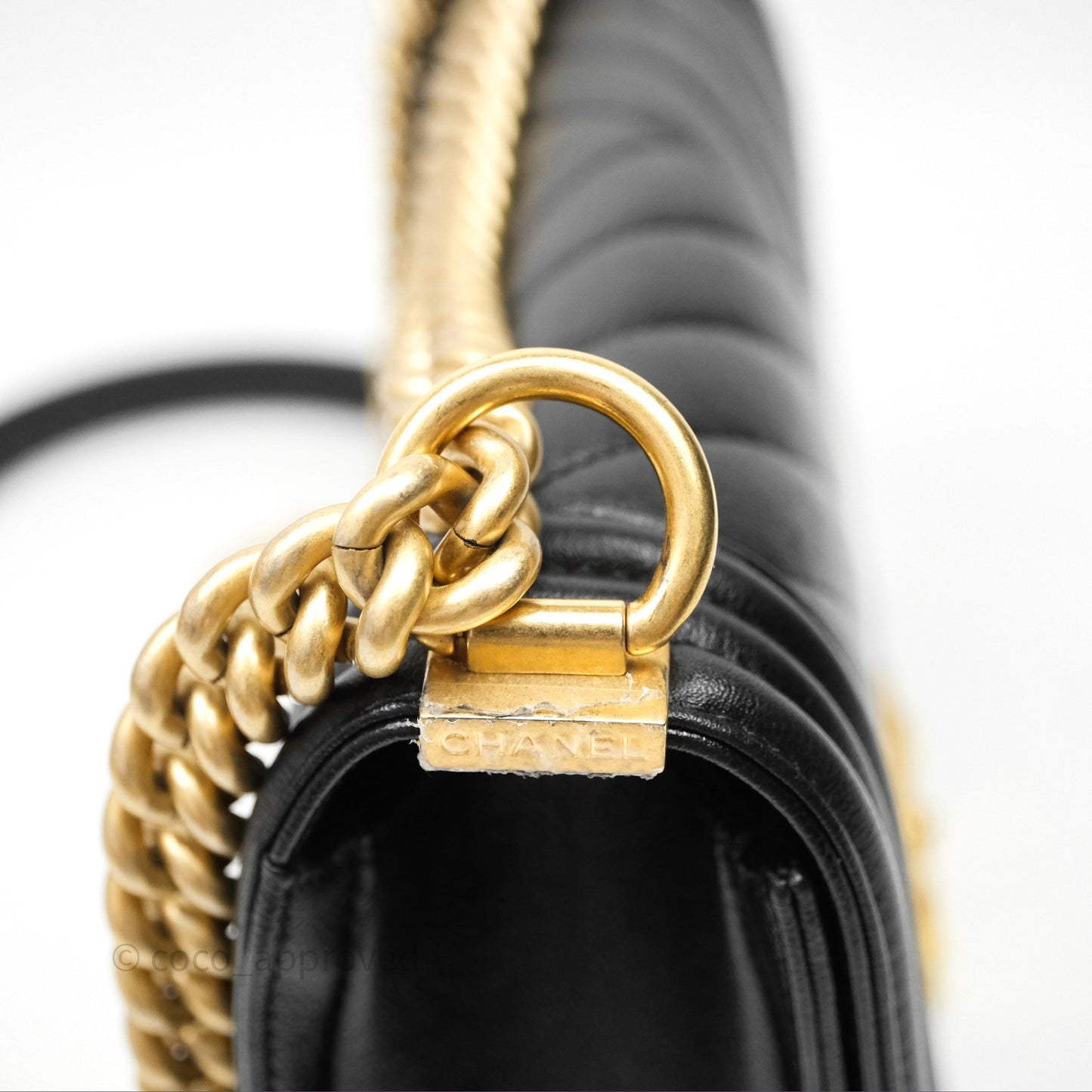 Chanel Medium Boy Chevron Black Caviar Aged Gold Hardware