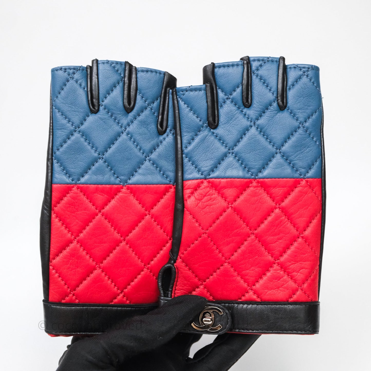 Chanel Quilted CC Turnlock Gloves Blue Red Black