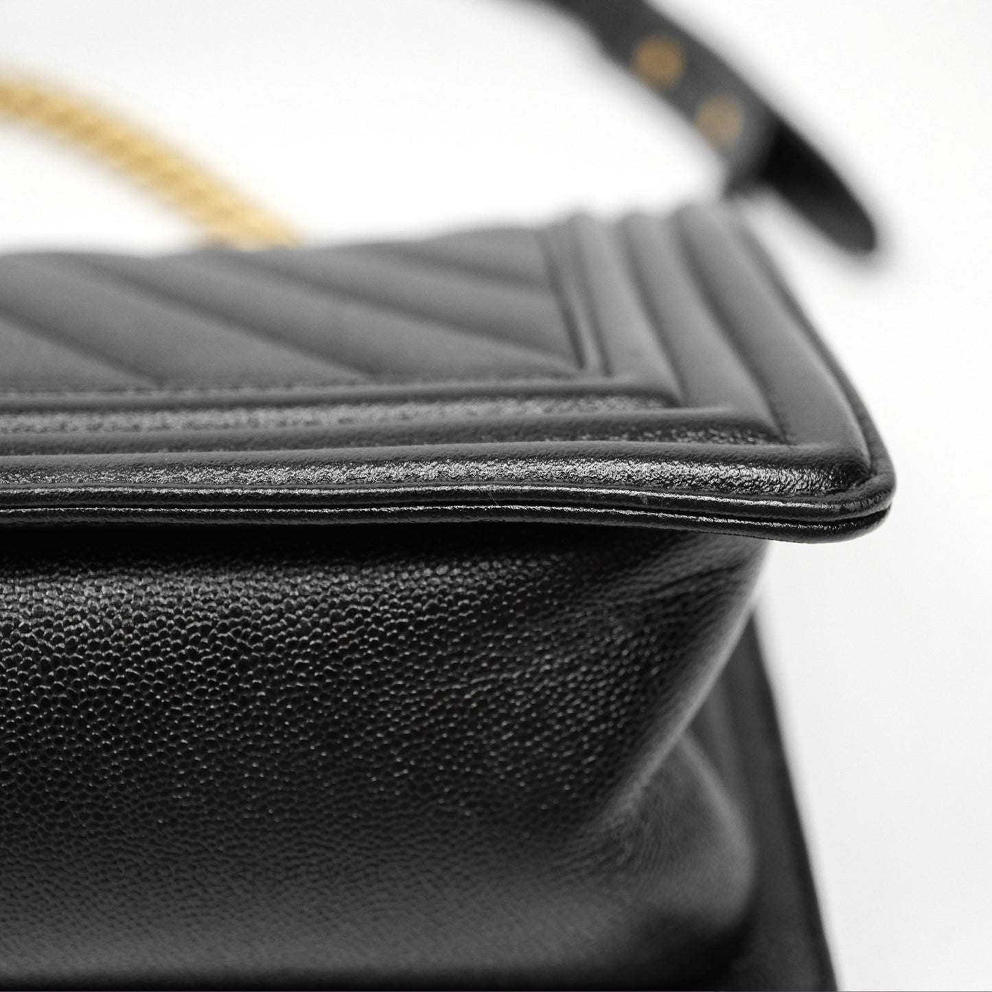 Chanel Medium Boy Chevron Black Caviar Aged Gold Hardware