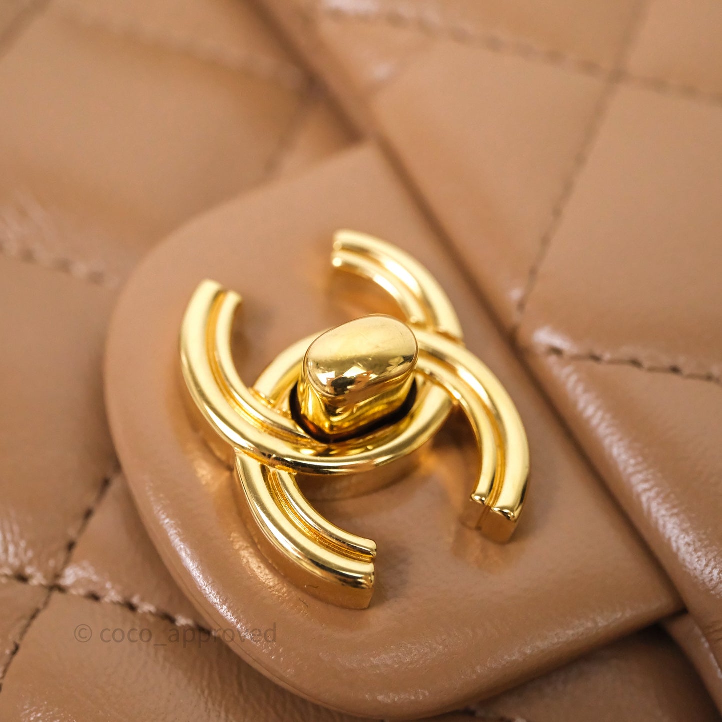 Chanel Top Handle Flap Bag Beige Lambskin Gold Hardware