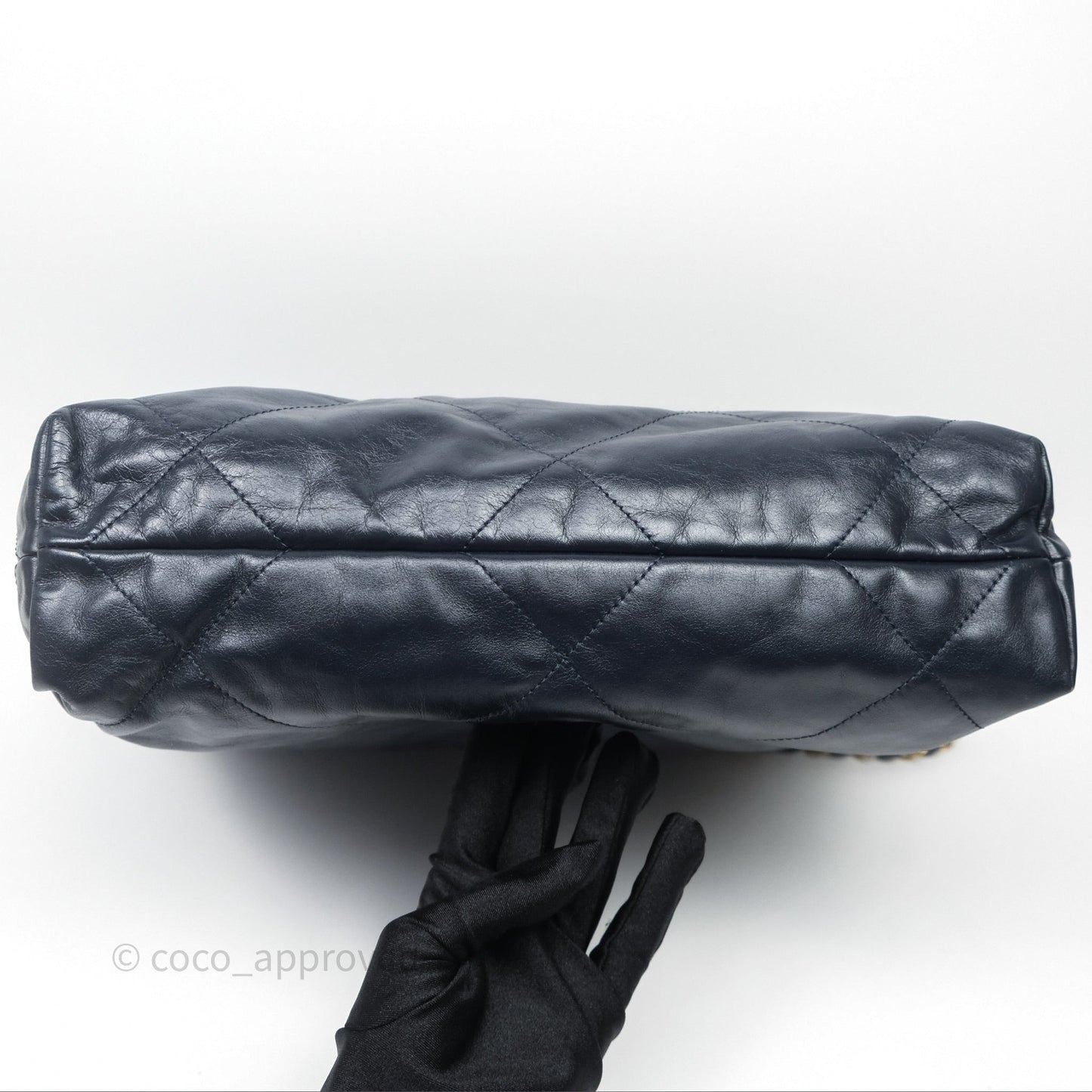 Chanel 22 Small Navy Shiny Calfskin Aged Gold Hardware