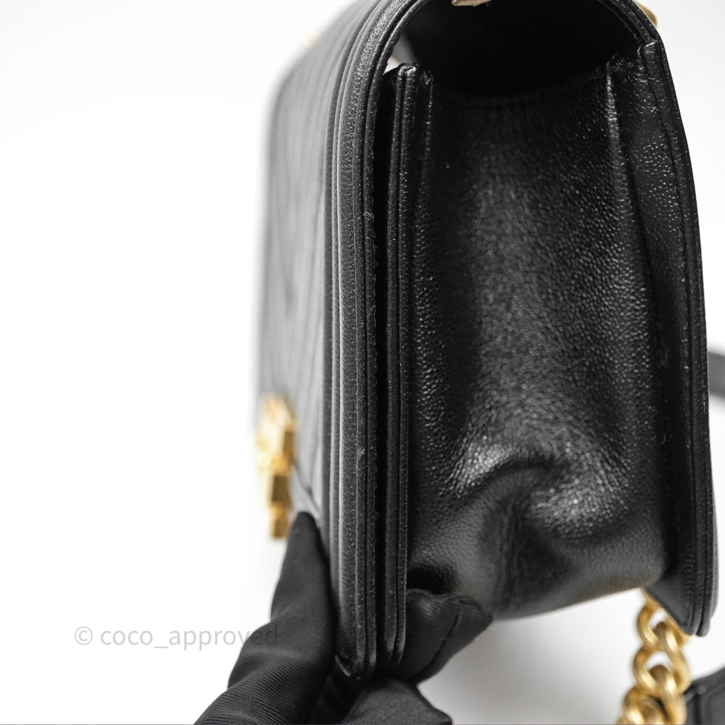 Chanel Medium Boy Chevron Black Caviar Aged Gold Hardware