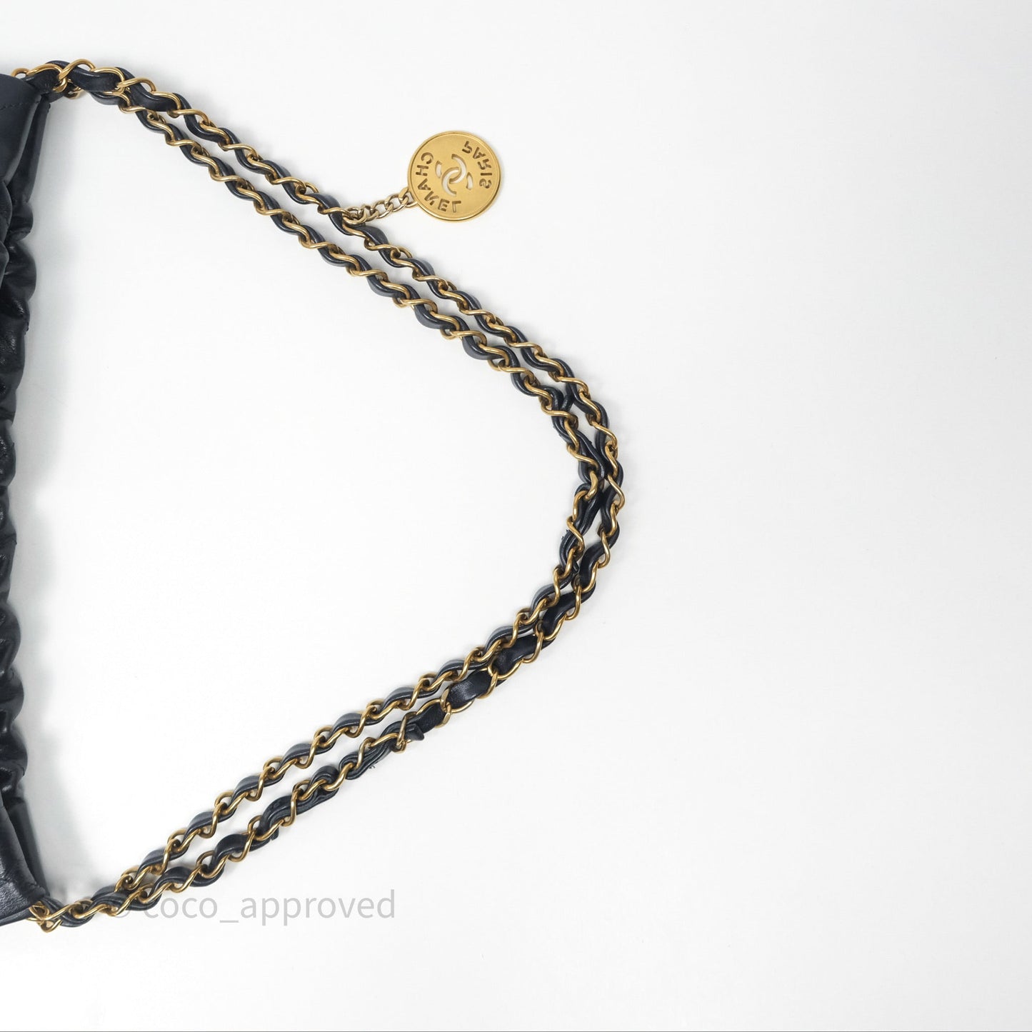 Chanel 22 Small Navy Shiny Calfskin Aged Gold Hardware