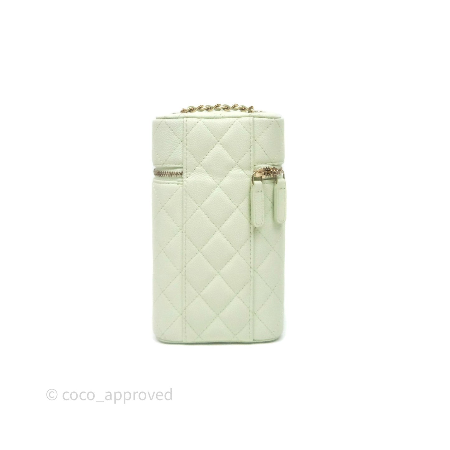Chanel Vanity Phone Holder With Chain Light Mint Green Caviar Gold Hardware