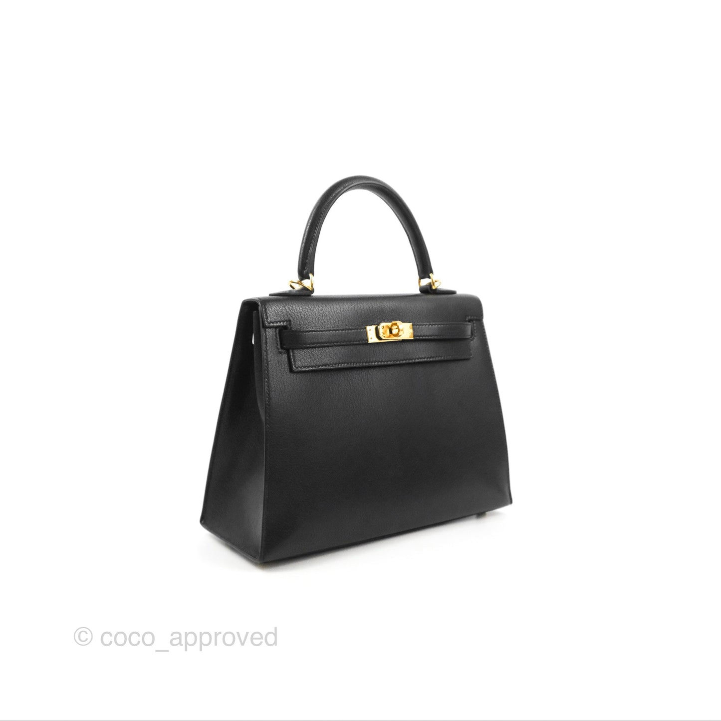 Hermes Kelly Sellier 25 Black Chevre Chamkila Gold Hardware