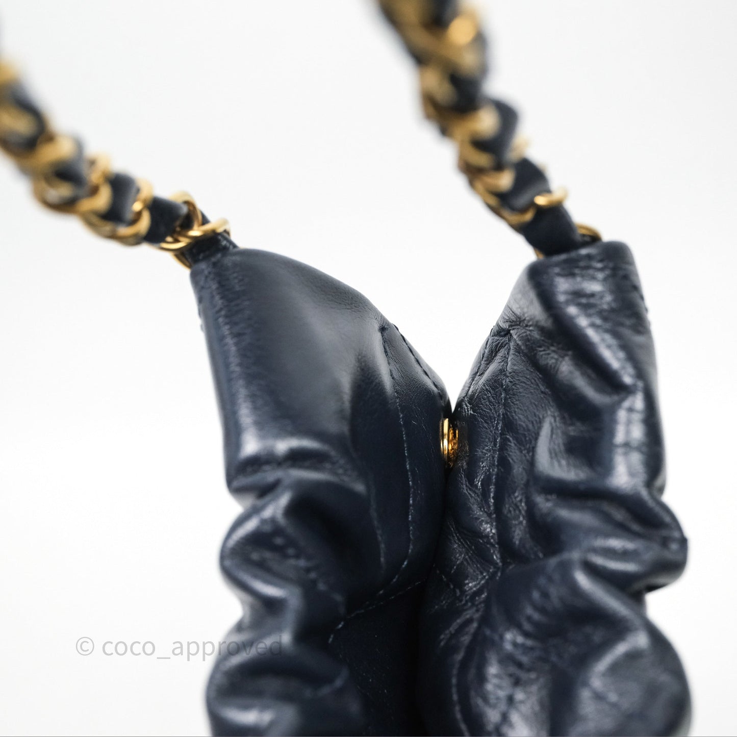 Chanel 22 Small Navy Shiny Calfskin Aged Gold Hardware