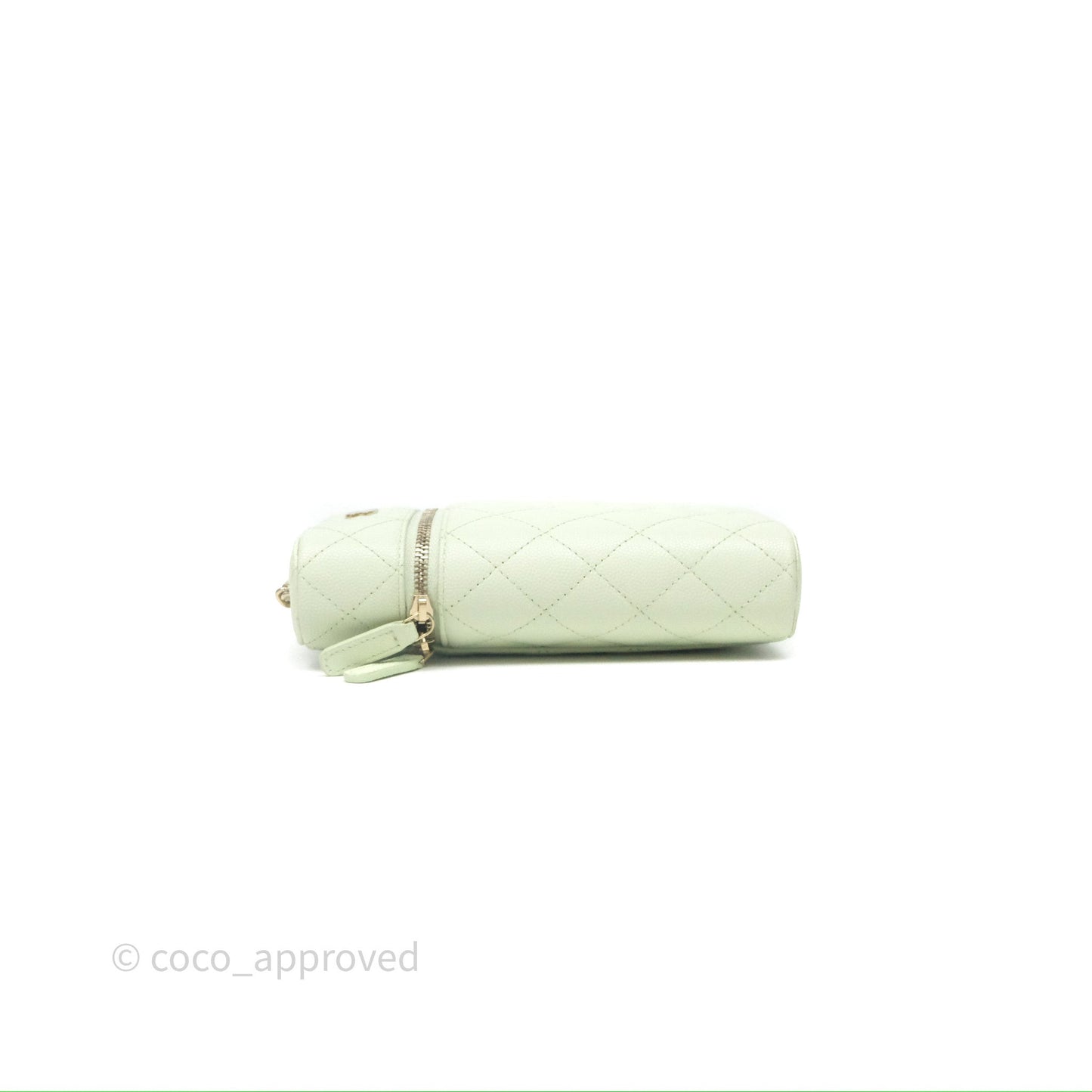 Chanel Vanity Phone Holder With Chain Light Mint Green Caviar Gold Hardware