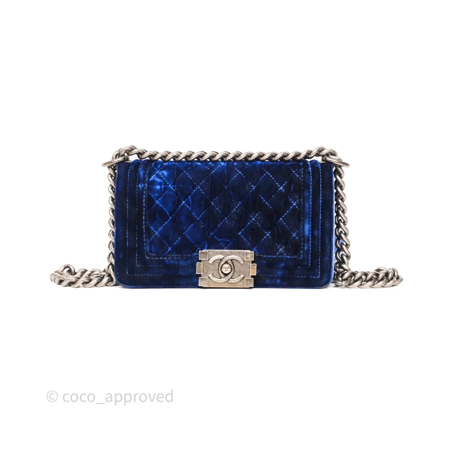 Chanel Quilted Small Boy Blue Velvet Ruthenium Hardware