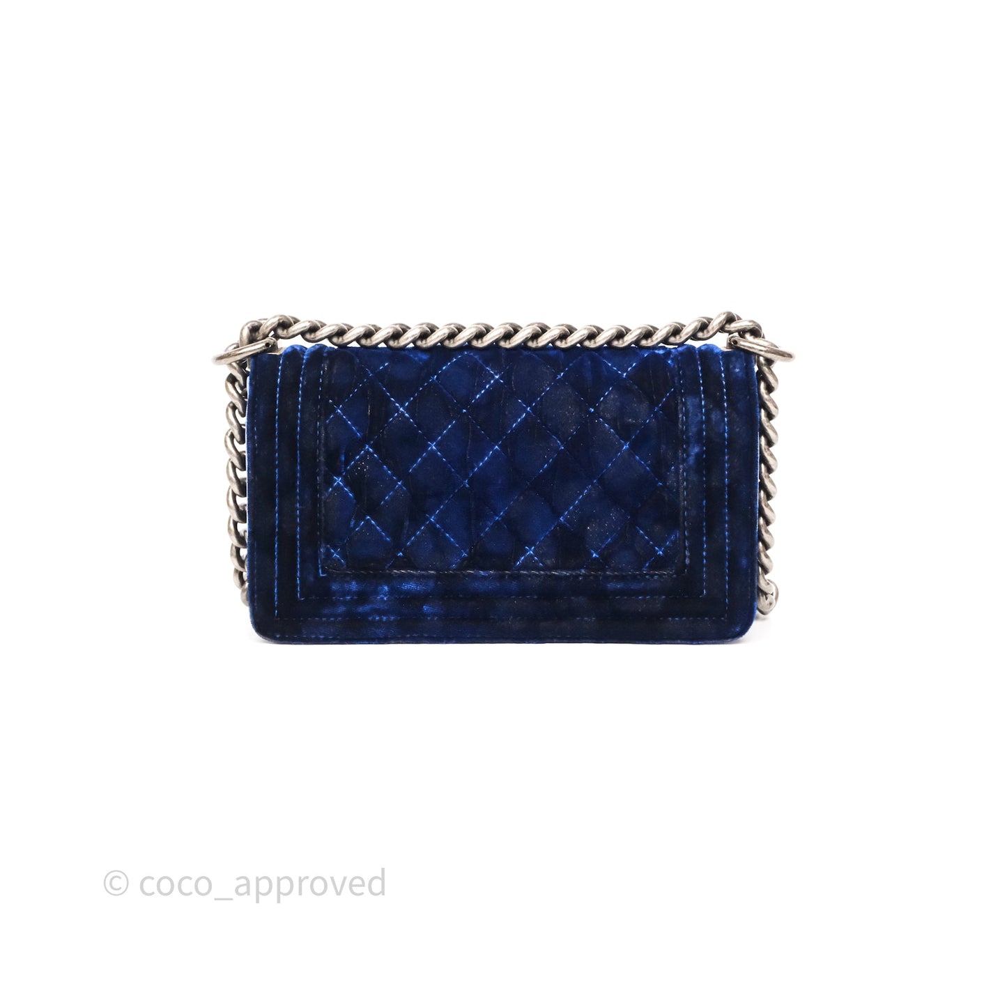 Chanel Quilted Small Boy Blue Velvet Ruthenium Hardware