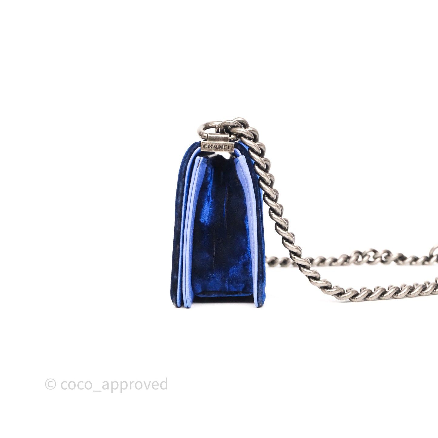 Chanel Quilted Small Boy Blue Velvet Ruthenium Hardware
