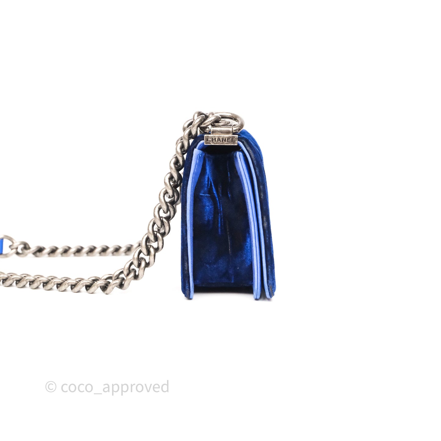 Chanel Quilted Small Boy Blue Velvet Ruthenium Hardware