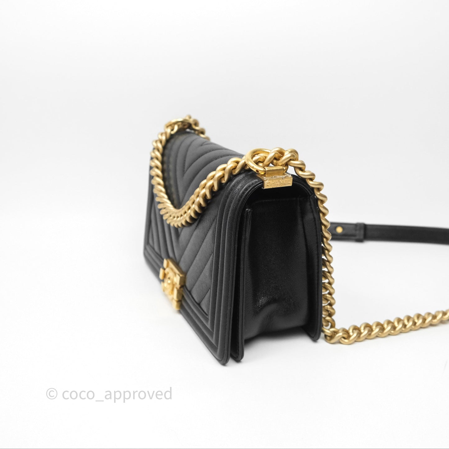 Chanel Medium Boy Chevron Black Caviar Aged Gold Hardware
