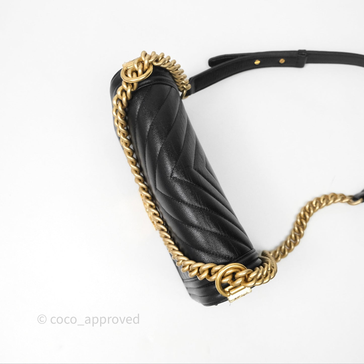 Chanel Medium Boy Chevron Black Caviar Aged Gold Hardware