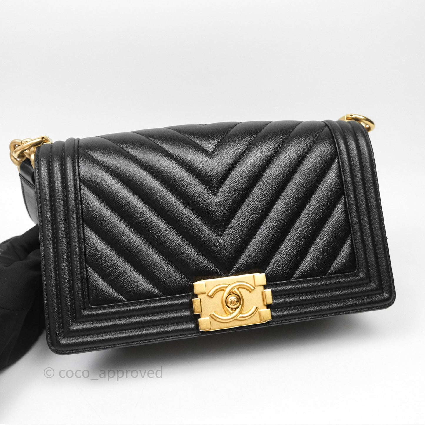 Chanel Medium Boy Chevron Black Caviar Aged Gold Hardware