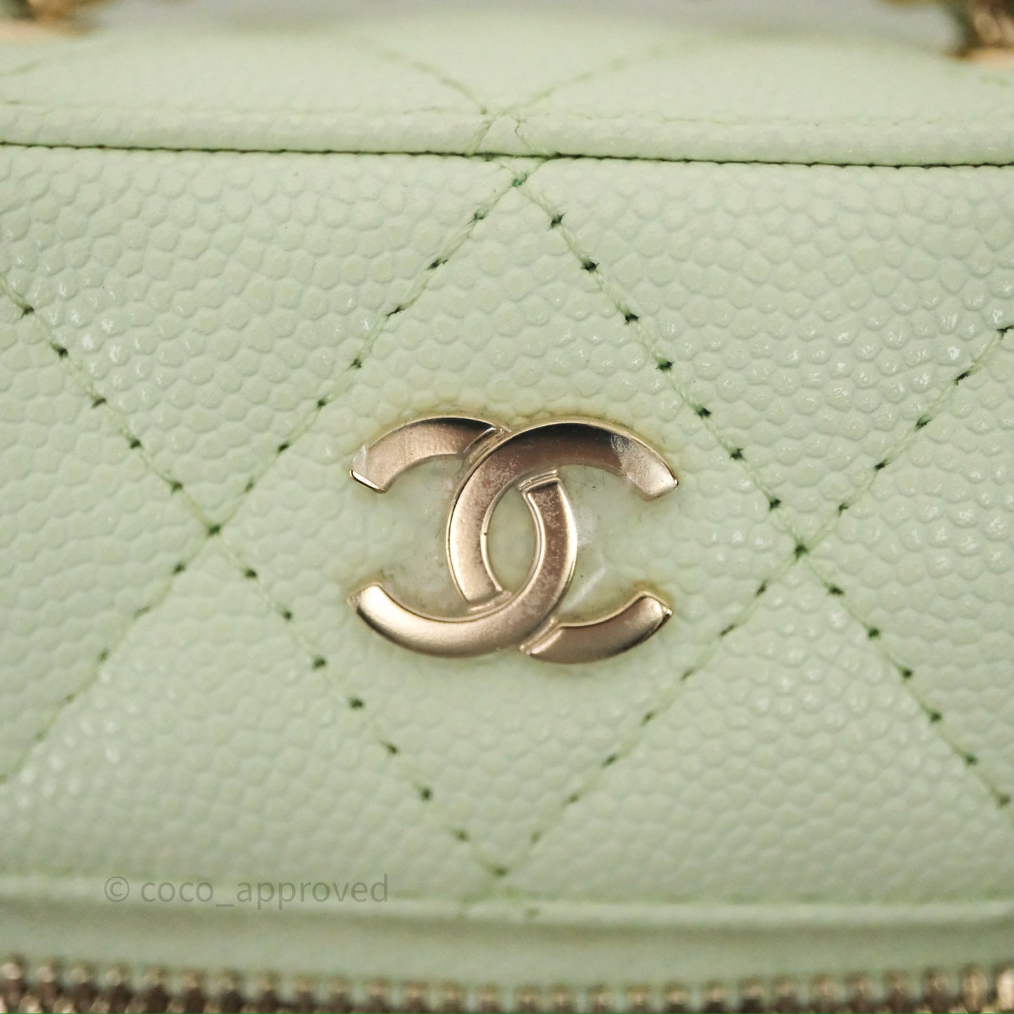 Chanel Vanity Phone Holder With Chain Light Mint Green Caviar Gold Hardware