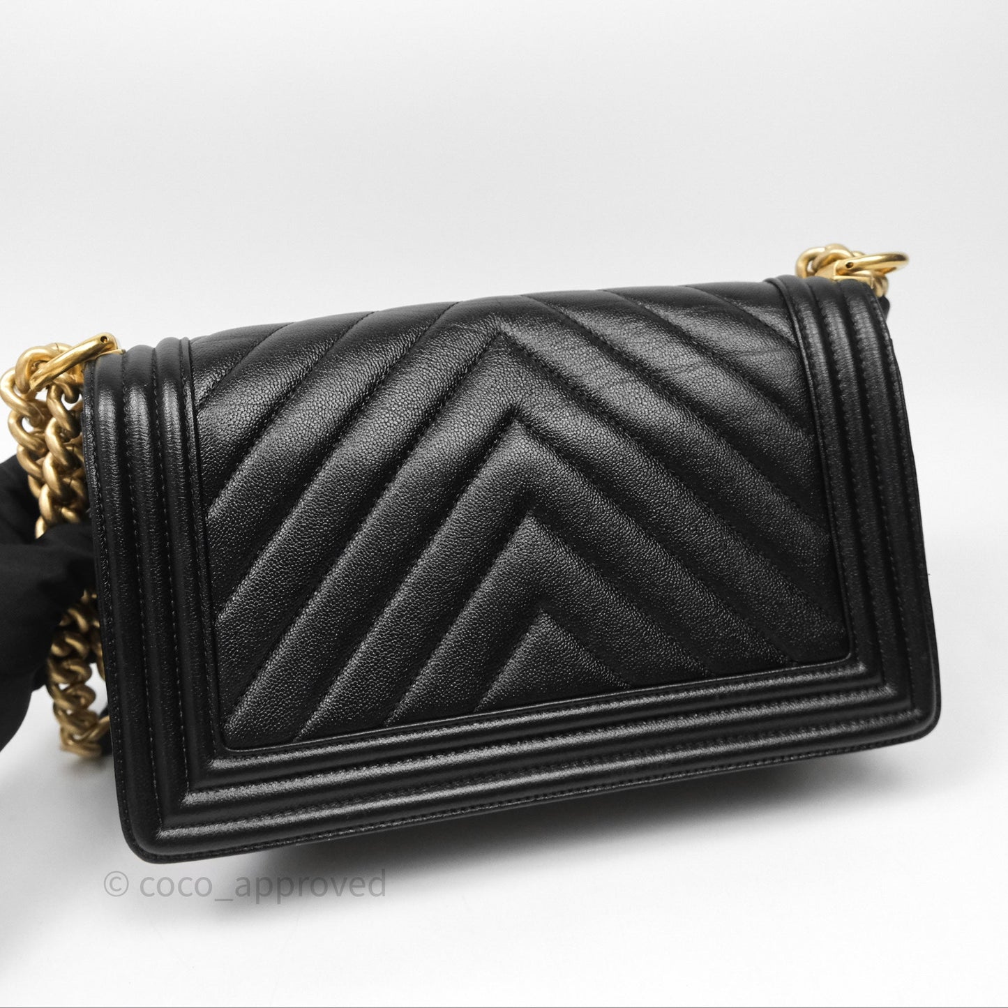 Chanel Medium Boy Chevron Black Caviar Aged Gold Hardware