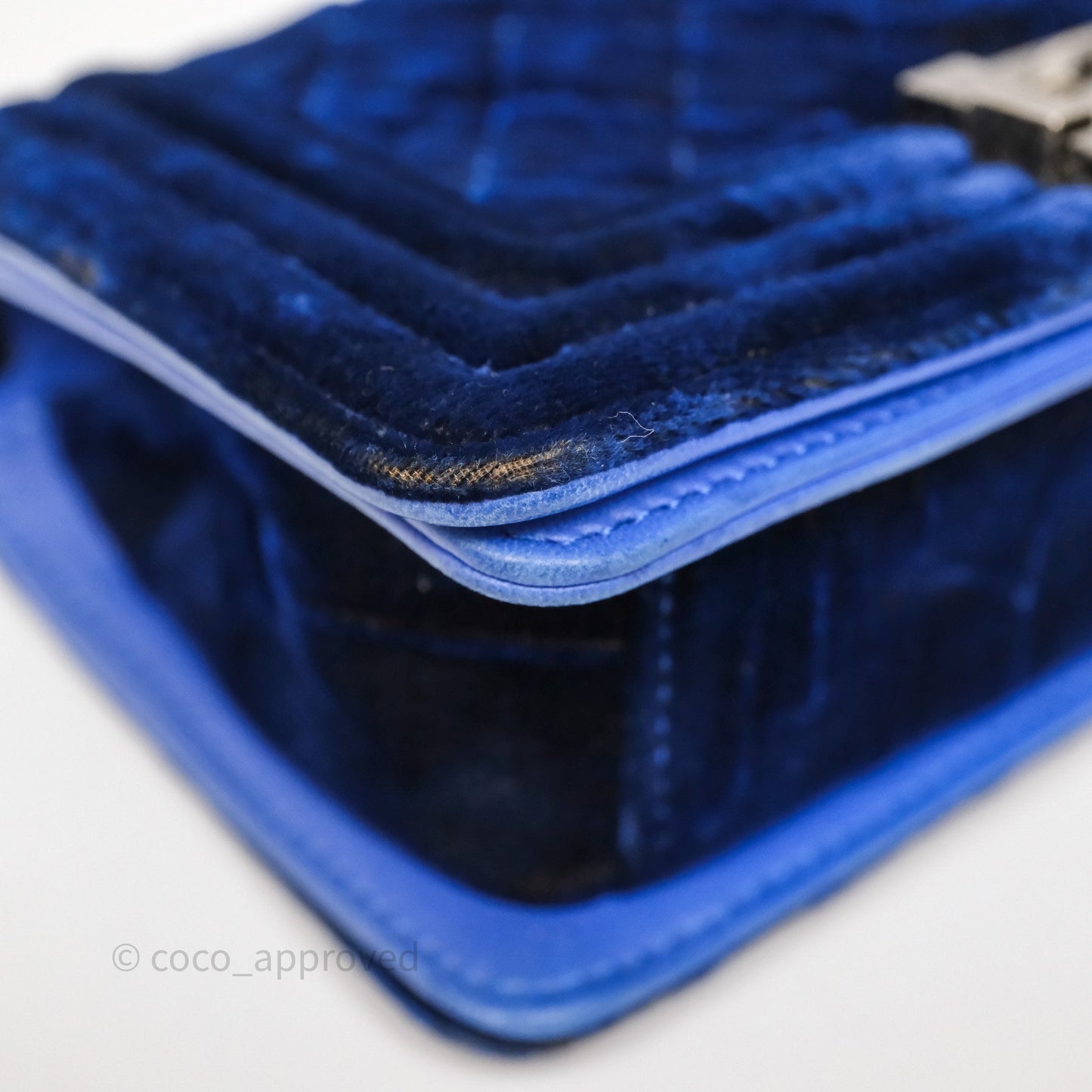 Chanel Quilted Small Boy Blue Velvet Ruthenium Hardware