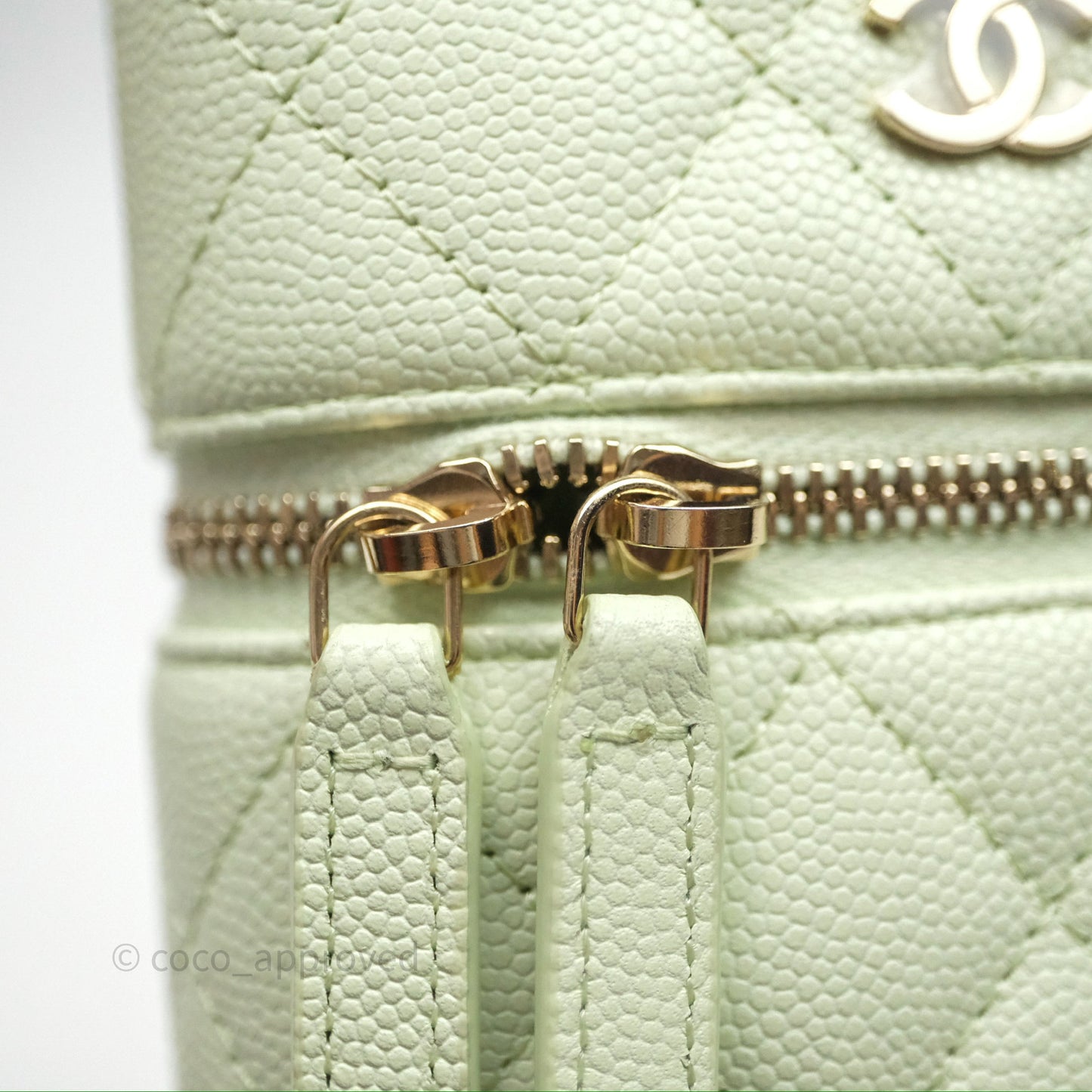 Chanel Vanity Phone Holder With Chain Light Mint Green Caviar Gold Hardware