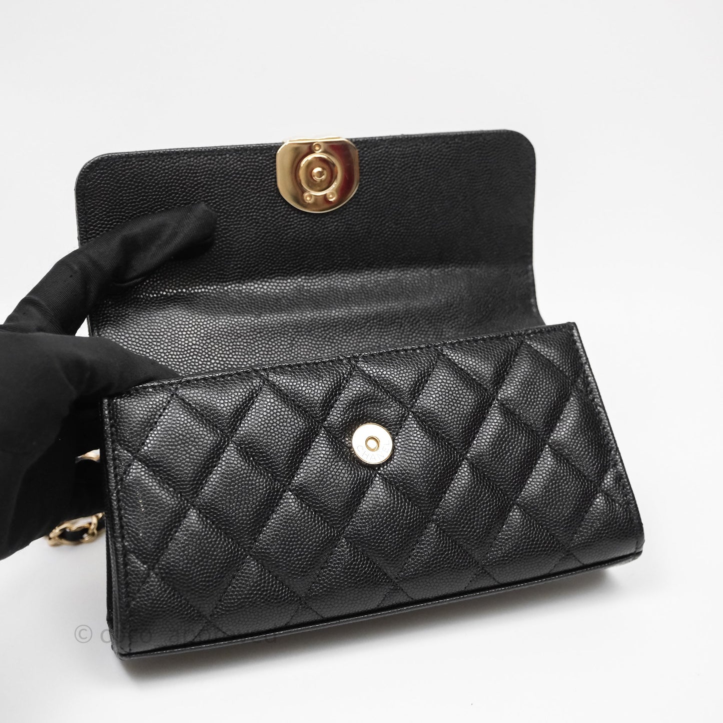 Chanel Clutch With Chain Black Caviar Gold Hardware