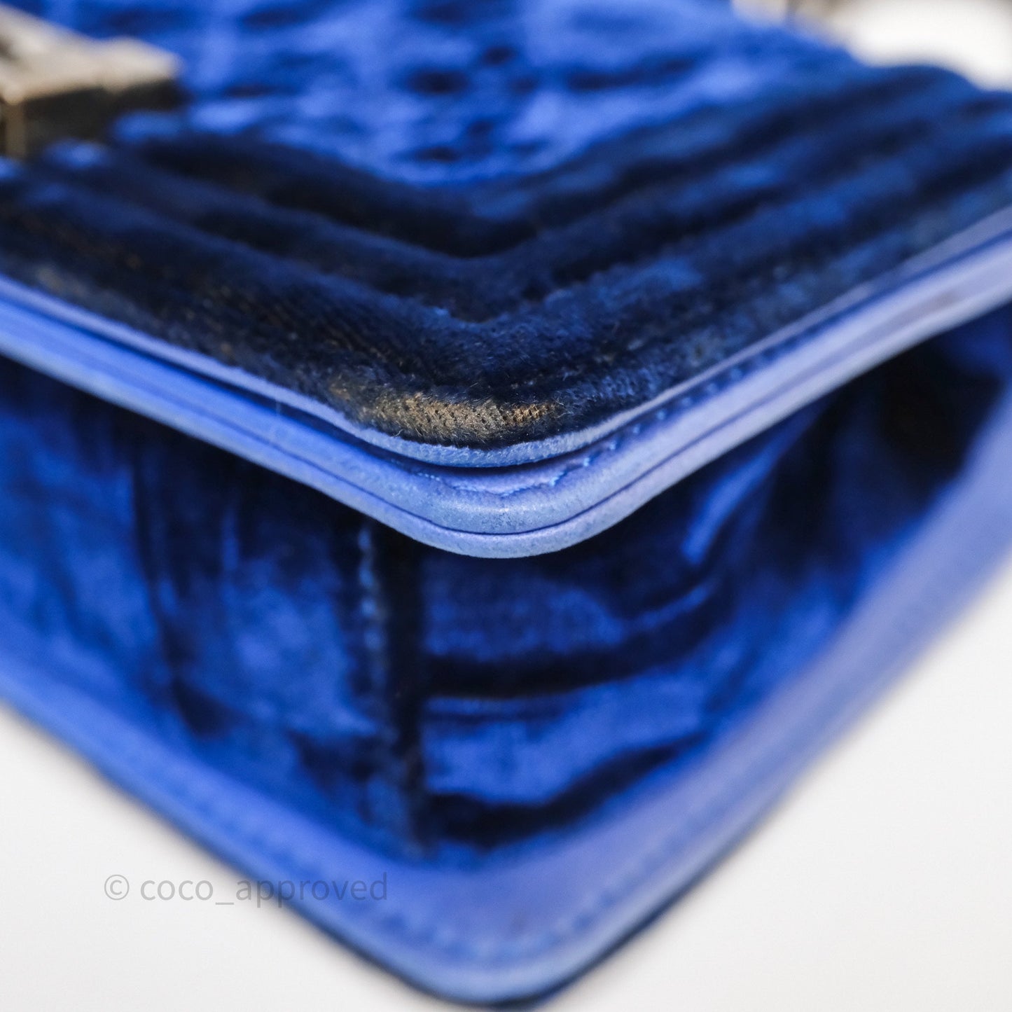 Chanel Quilted Small Boy Blue Velvet Ruthenium Hardware