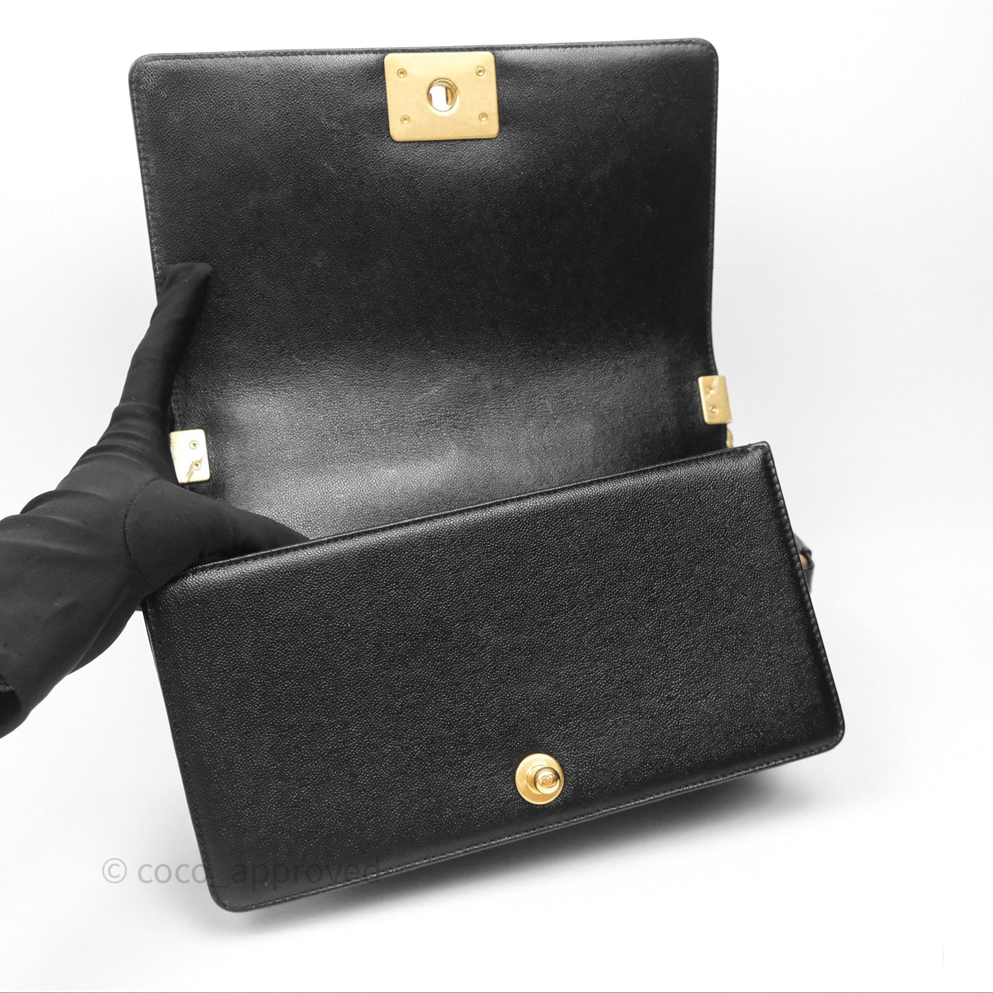 Chanel Medium Boy Chevron Black Caviar Aged Gold Hardware