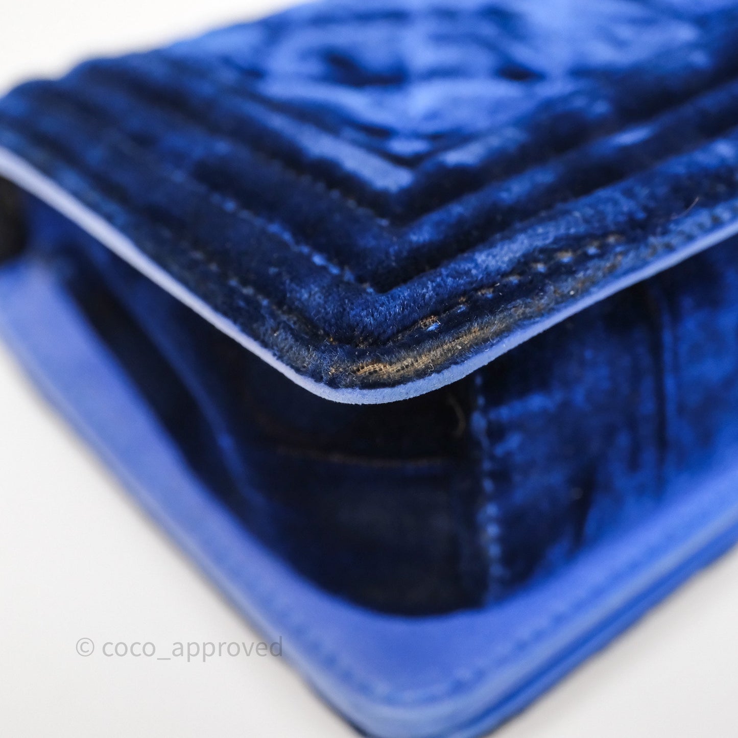 Chanel Quilted Small Boy Blue Velvet Ruthenium Hardware