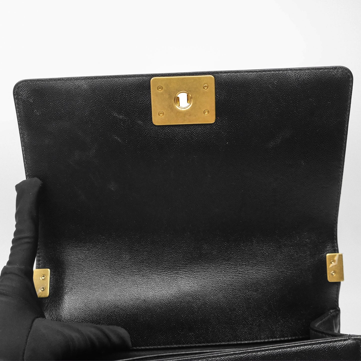 Chanel Medium Boy Chevron Black Caviar Aged Gold Hardware
