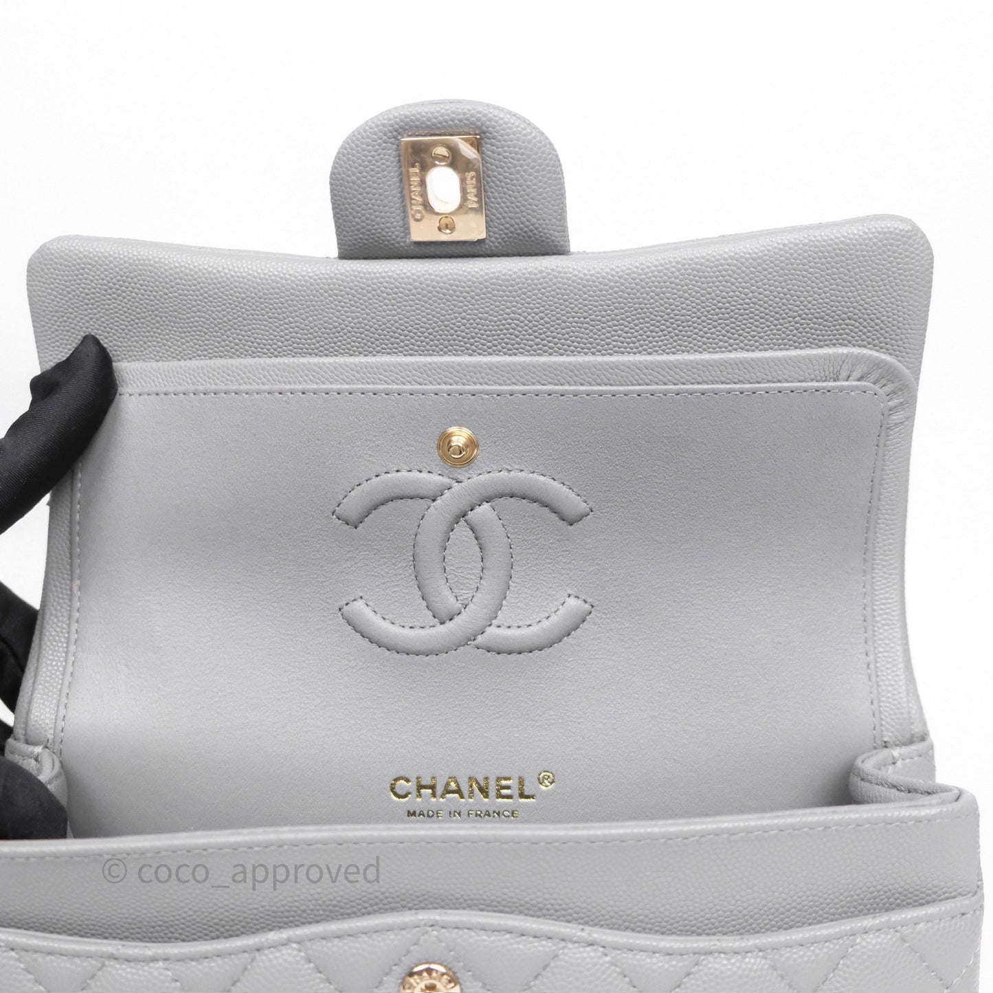 Chanel Small Classic Flap Quilted Grey Caviar Gold Hardware 20C