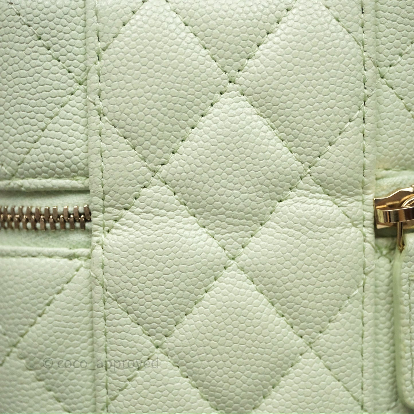 Chanel Vanity Phone Holder With Chain Light Mint Green Caviar Gold Hardware