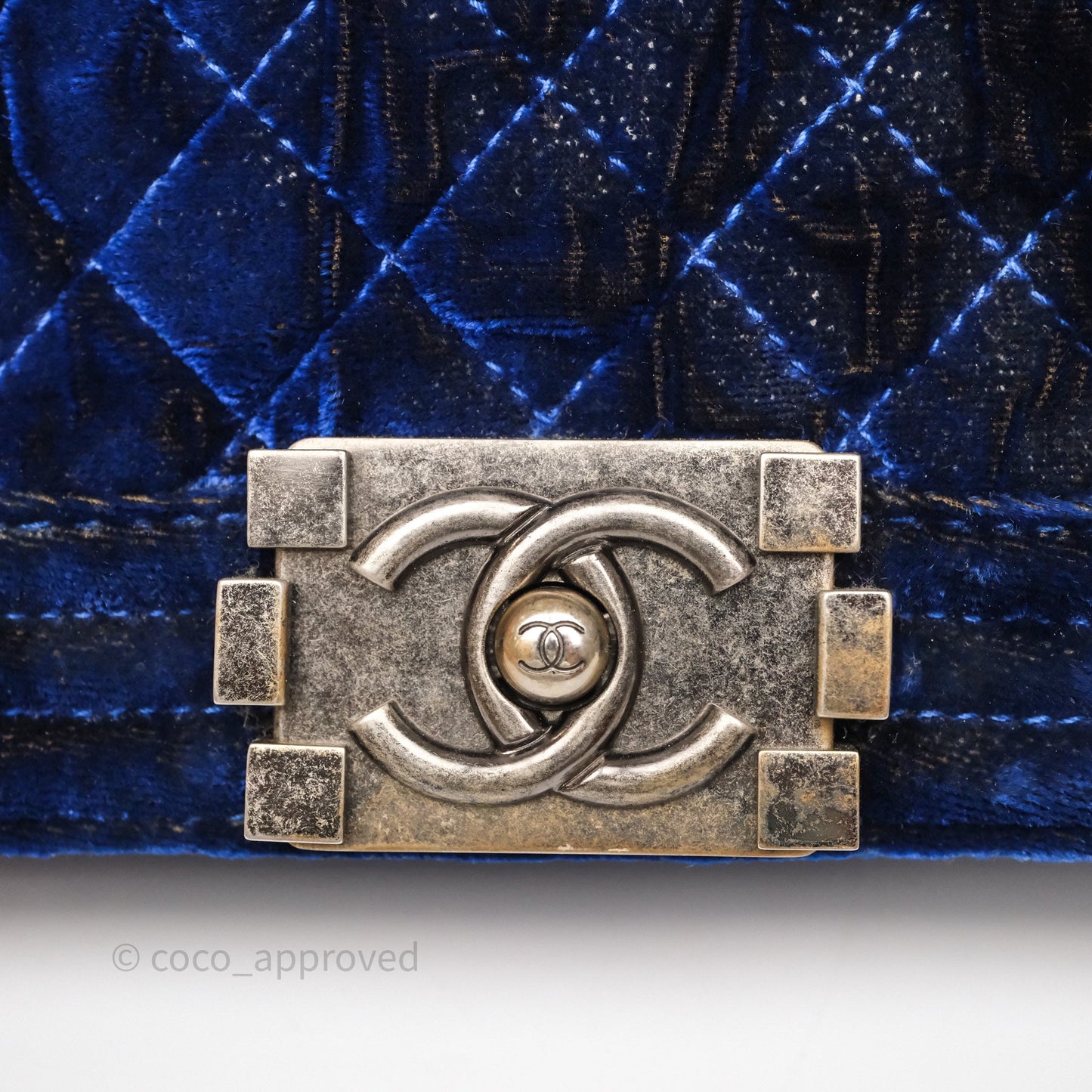 Chanel Quilted Small Boy Blue Velvet Ruthenium Hardware