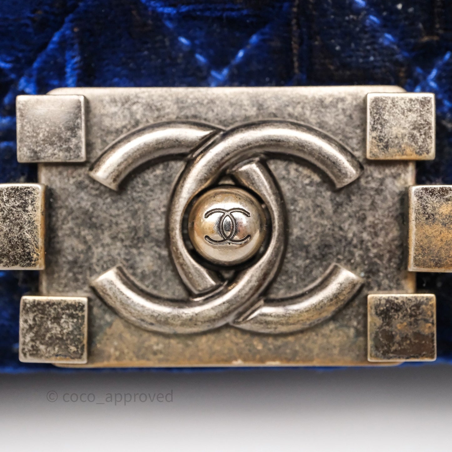 Chanel Quilted Small Boy Blue Velvet Ruthenium Hardware