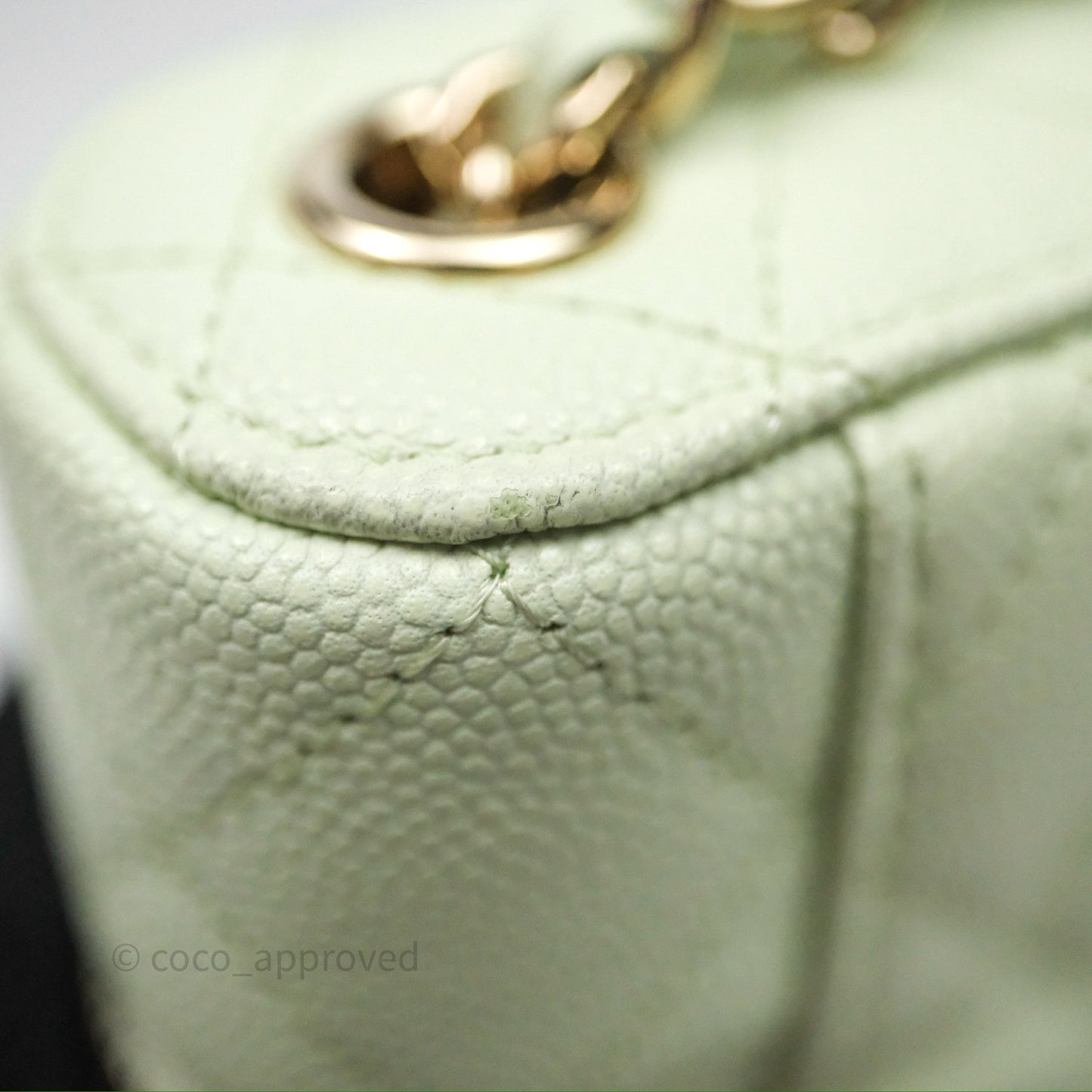 Chanel Vanity Phone Holder With Chain Light Mint Green Caviar Gold Hardware