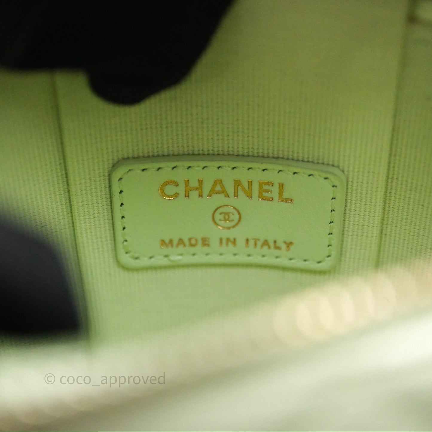 Chanel Vanity Phone Holder With Chain Light Mint Green Caviar Gold Hardware