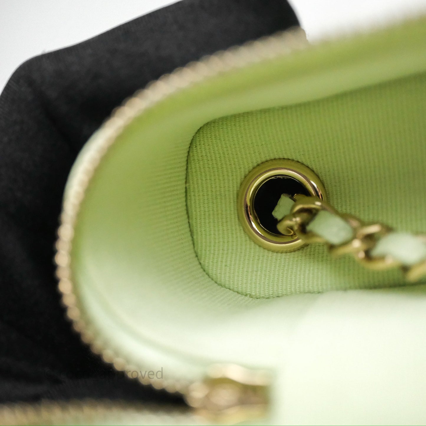 Chanel Vanity Phone Holder With Chain Light Mint Green Caviar Gold Hardware