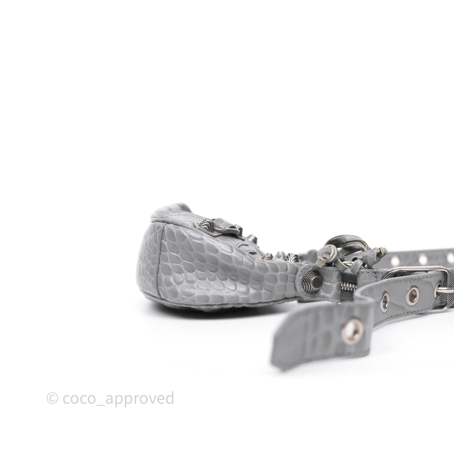 Balenciaga XS Le Cagole Shoulder Bag Grey Croc Embossed Leather