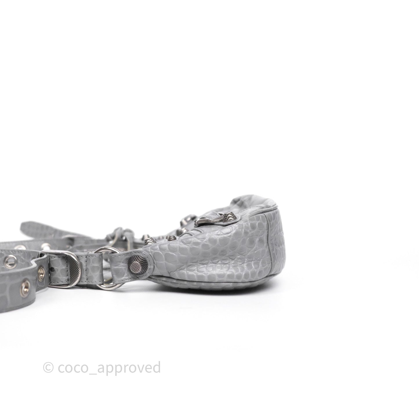 Balenciaga XS Le Cagole Shoulder Bag Grey Croc Embossed Leather