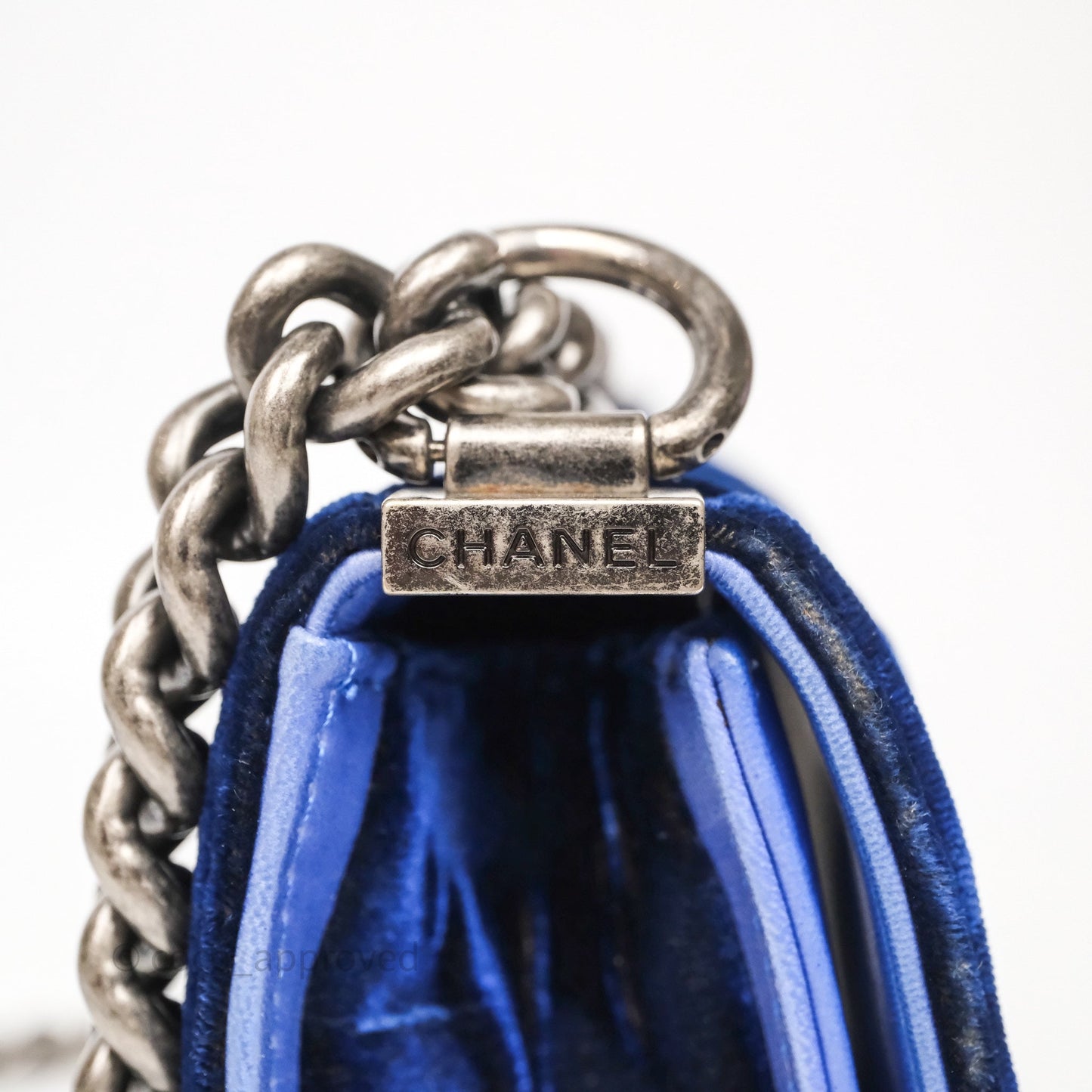 Chanel Quilted Small Boy Blue Velvet Ruthenium Hardware