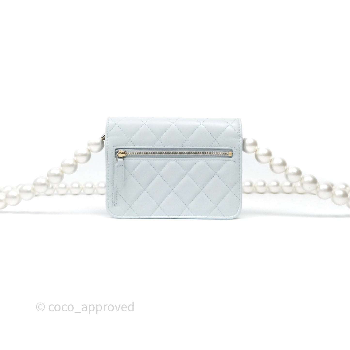 Chanel Quilted Large Pearl Mini Wallet On Chain WOC Blue Lambskin Gold Hardware