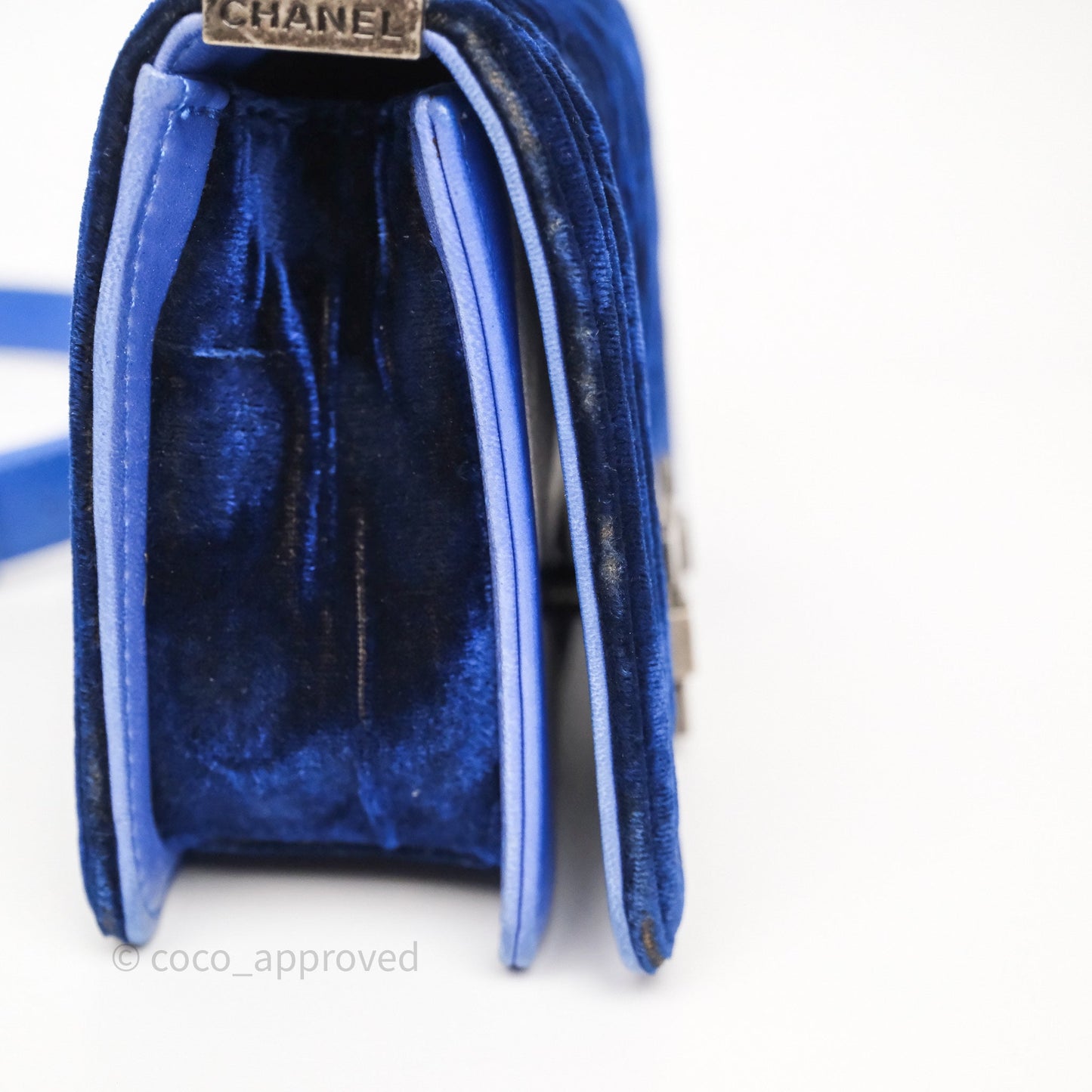 Chanel Quilted Small Boy Blue Velvet Ruthenium Hardware