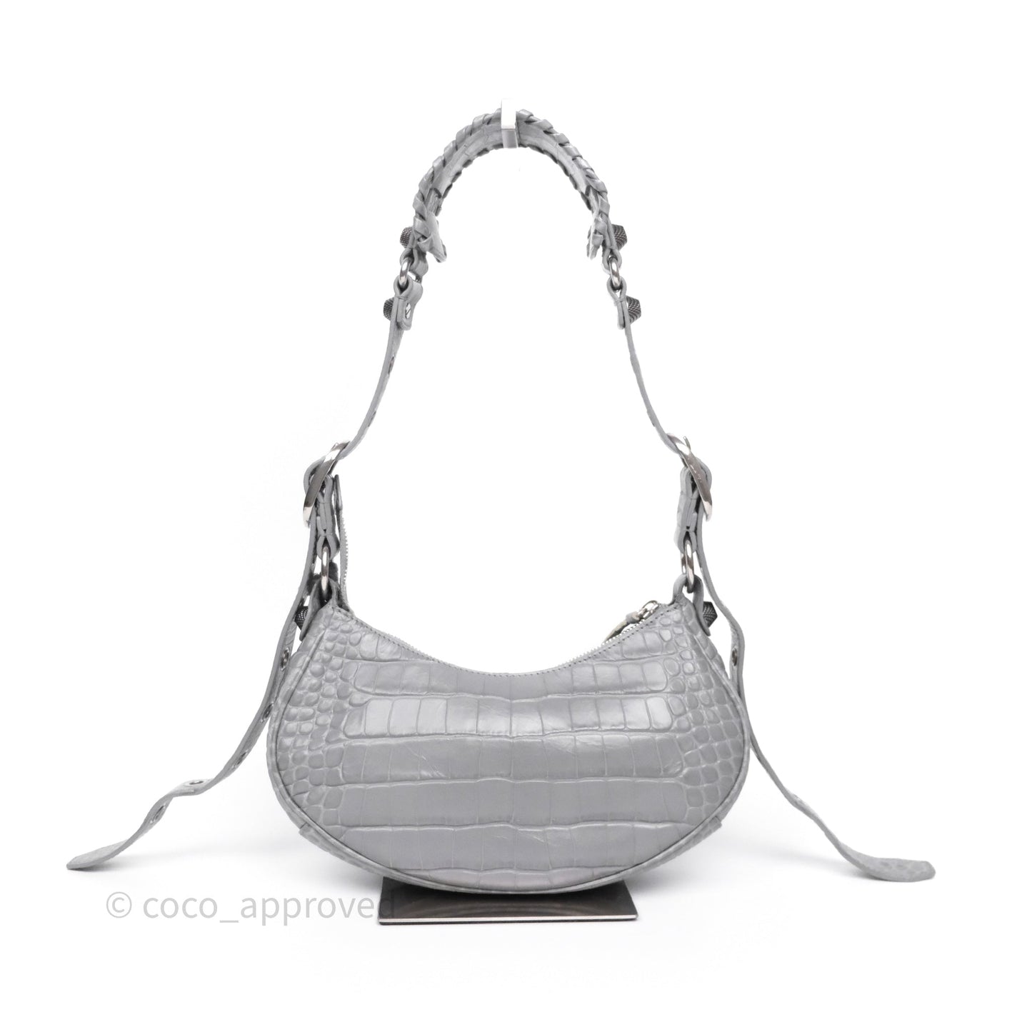 Balenciaga XS Le Cagole Shoulder Bag Grey Croc Embossed Leather