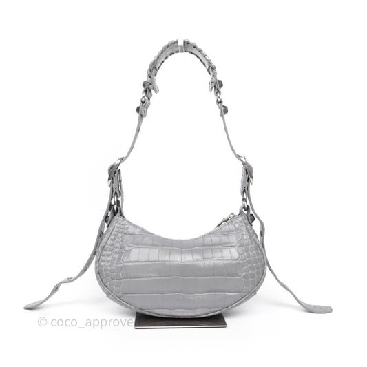 Balenciaga XS Le Cagole Shoulder Bag Grey Croc Embossed Leather
