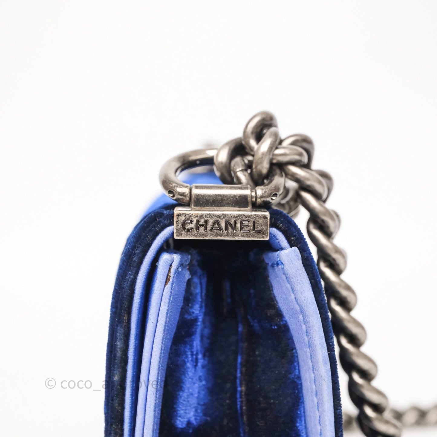Chanel Quilted Small Boy Blue Velvet Ruthenium Hardware