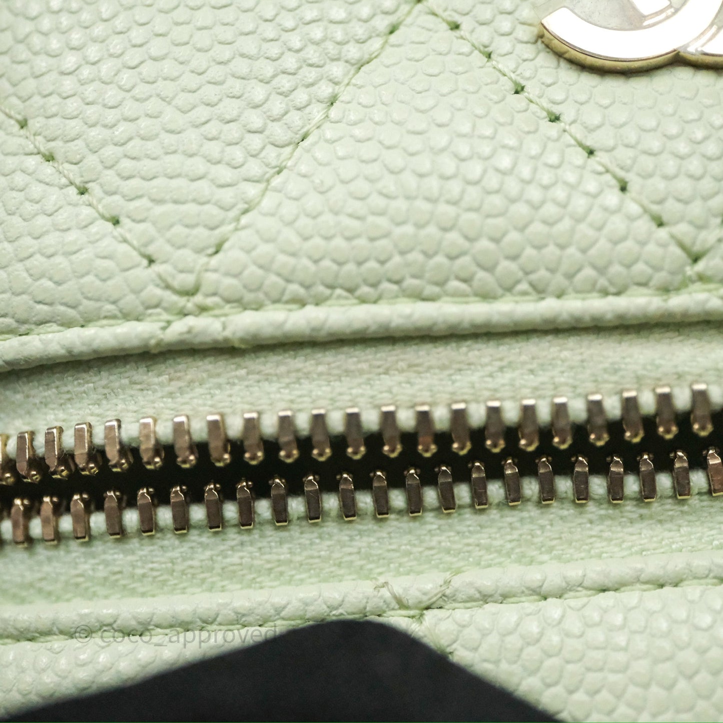 Chanel Vanity Phone Holder With Chain Light Mint Green Caviar Gold Hardware