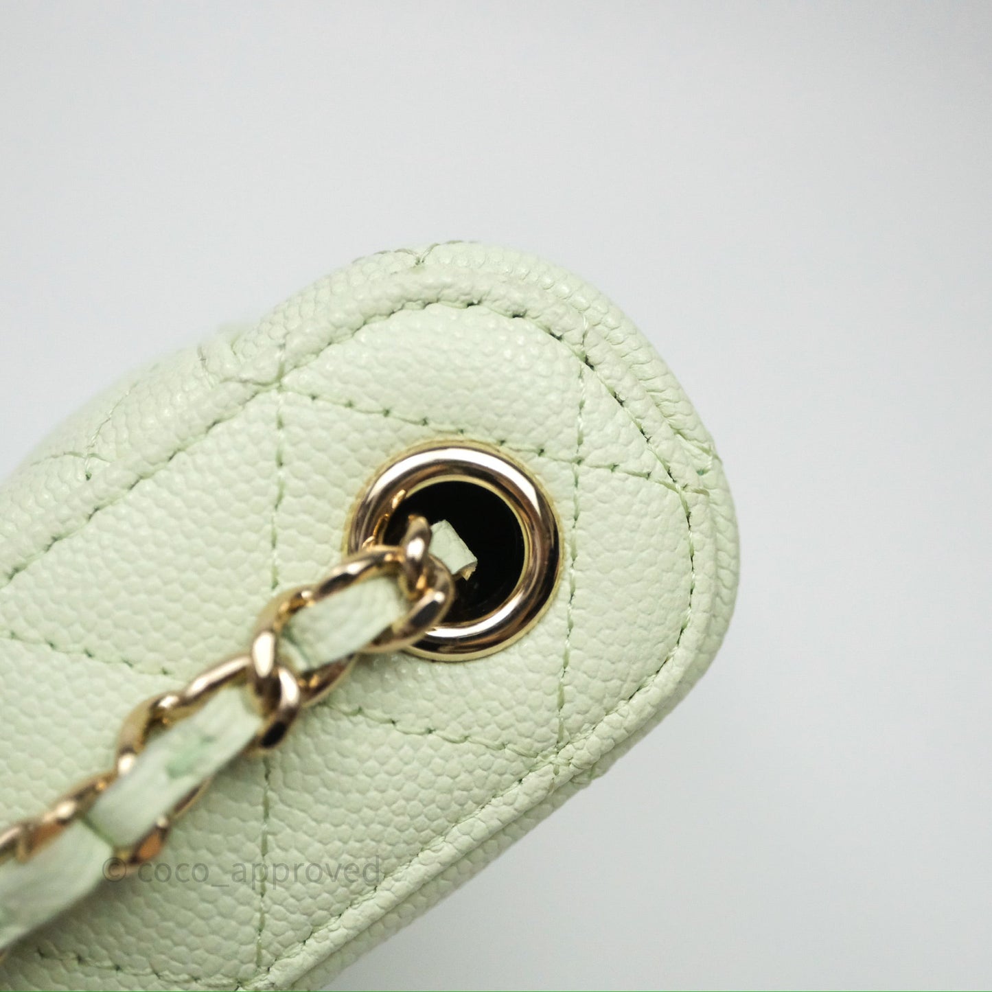 Chanel Vanity Phone Holder With Chain Light Mint Green Caviar Gold Hardware
