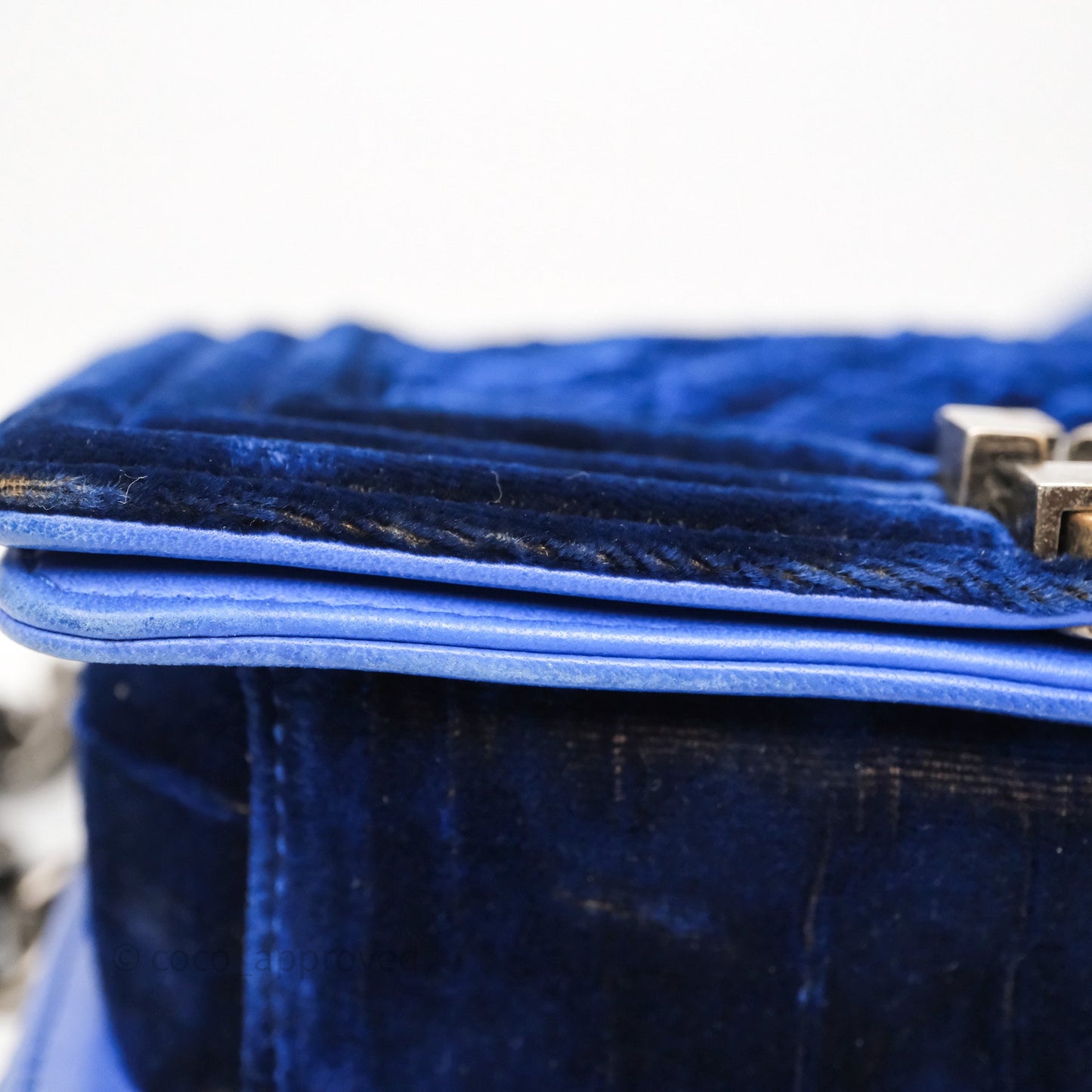 Chanel Quilted Small Boy Blue Velvet Ruthenium Hardware