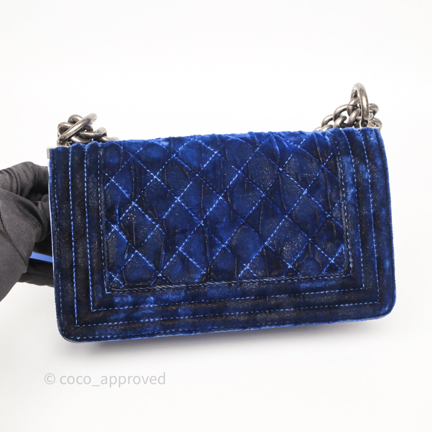 Chanel Quilted Small Boy Blue Velvet Ruthenium Hardware